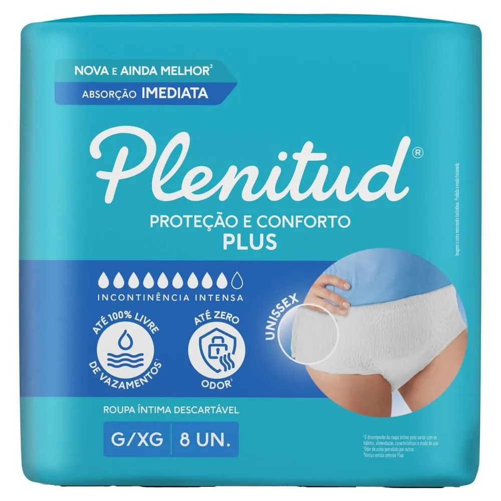 Roupa Íntima Descartável para Incontinência Plenitud Plus 8un G/XG