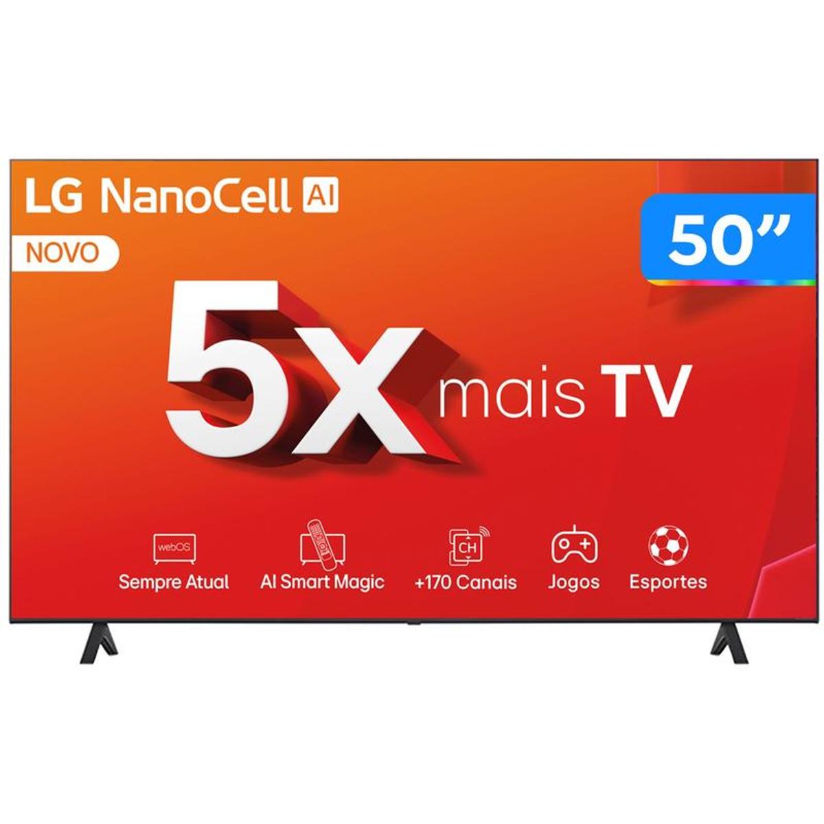 Smart TV 50" 4K LCD LED NanoCell LG 50NANO80TSA WebOS 24 Processador α5 Ger7 Wi-Fi e Bluetooth com Alexa 3 HDMI 2 USB