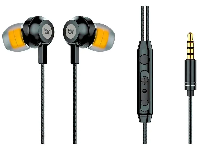 Fone de Ouvido Bright Ghost com Microfone com Cancelamento de Ruído Esportivo Intra-auricular Preto