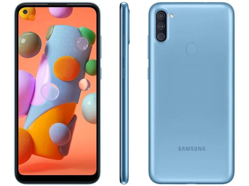 Smartphone Samsung Galaxy A11 64GB Azul 3GB RAM 6,4" Câm. Tripla + Selfie 8MP Dual Chip